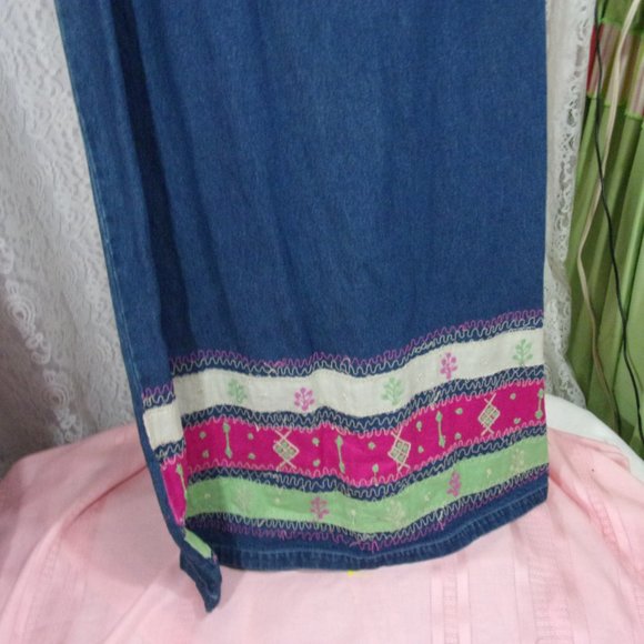 County Wear Blue Denim Jacket Maxi  Dress Pink Applique Embellished NWT - Picture 3 of 8
